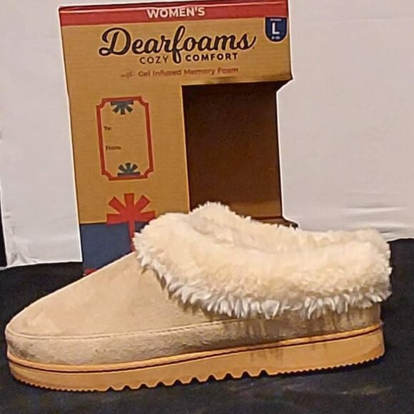 Womans Deerfoam Cosy Comfort Slippers SZ L Faux Fur Comfortable & Warm Beige - Picture 3 of 7